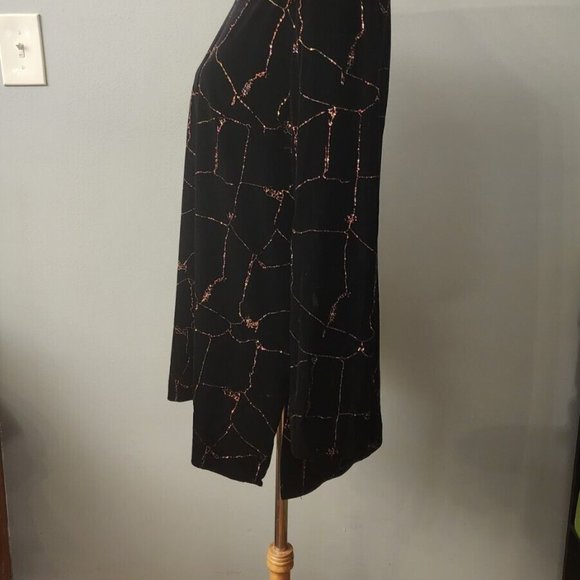 R&M Richards Karen Kwong Vintage Black Velvet Multi-Color Sparkle Tunic Size 14 - Picture 6 of 11